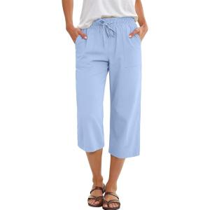 imageANRABESS Capris Pants for Women Summer Casual Loose Drawstring Elastic High Waist Straight 2026 Lounge Beach Cropped TrousersSky Blue