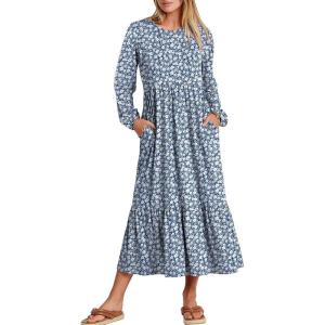 imageANRABESS Long Sleeve Midi Dresses for Women Casual 2026 Spring Crewneck A Line Tiered Flowy Loose Trendy Dresses with PocketsFloral Blue