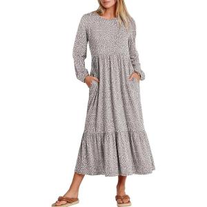 imageANRABESS Long Sleeve Midi Dresses for Women Casual 2026 Spring Crewneck A Line Tiered Flowy Loose Trendy Dresses with PocketsGray With White Polka Dot