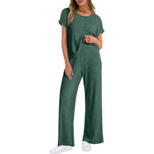 imageANRABESS Lounge Sets For Women Summer Rib Knit 2 Piece Pajama Sets 2026 Casual Spring Beach Vacation Outfits Airport ClothesGreen