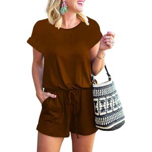 imageANRABESS Rompers for Women Summer 2026 Casual Dressy One Piece Tshirt Short Pants Jumpsuit Beach Vacation Outfit Clothes04 Brown