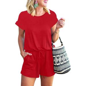 imageANRABESS Rompers for Women Summer 2026 Casual Dressy One Piece Tshirt Short Pants Jumpsuit Beach Vacation Outfit Clothes04 Red