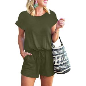 imageANRABESS Rompers for Women Summer 2026 Casual Dressy One Piece Tshirt Short Pants Jumpsuit Beach Vacation Outfit ClothesArmy Green