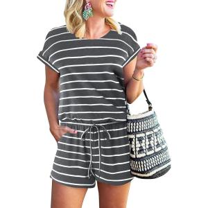imageANRABESS Rompers for Women Summer 2026 Casual Dressy One Piece Tshirt Short Pants Jumpsuit Beach Vacation Outfit ClothesGrey White