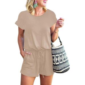 imageANRABESS Rompers for Women Summer 2026 Casual Dressy One Piece Tshirt Short Pants Jumpsuit Beach Vacation Outfit ClothesKhaki