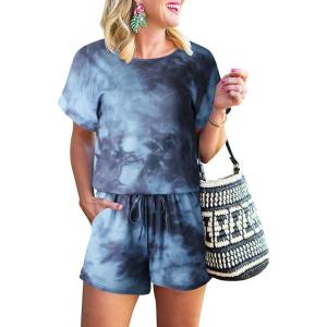 imageANRABESS Rompers for Women Summer 2026 Casual Dressy One Piece Tshirt Short Pants Jumpsuit Beach Vacation Outfit ClothesTie Dye Space