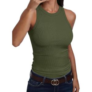 imageANRABESS Sleeveless Tank Tops for Women High Neck Racerback Ribbed Knit Top Summer 2026 Casual Basic Slim Fit Workout ShirtsArmy Green