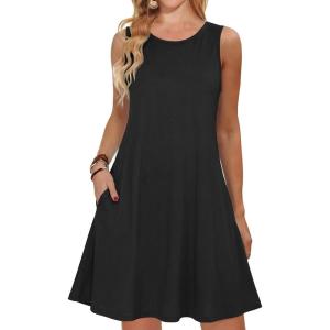 imageANRABESS Summer Dresses for Women Beach Floral Tshirt Sundress Loose Casual Boho Tank Dress with Pocket Vacation OutfitsBlack