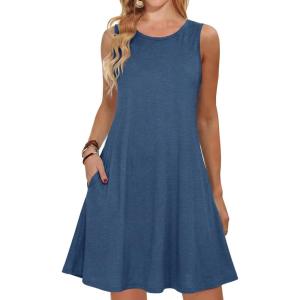 imageANRABESS Summer Dresses for Women Beach Floral Tshirt Sundress Loose Casual Boho Tank Dress with Pocket Vacation OutfitsBlue