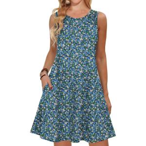 imageANRABESS Summer Dresses for Women Beach Floral Tshirt Sundress Loose Casual Boho Tank Dress with Pocket Vacation OutfitsBlue White Green Floral