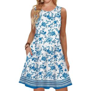 imageANRABESS Summer Dresses for Women Beach Floral Tshirt Sundress Loose Casual Boho Tank Dress with Pocket Vacation OutfitsWhite Blue Floral