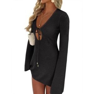 imageANRABESS Swimsuit Cover Up for Women Crochet Bathing Suit 2026 Summer Swimwear V Neck Mesh Knit Dress Beach Vacation ClothesBlack