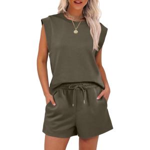 imageANRABESS Two Piece Sets for Women 2026 Summer Short Lounge Set Casual Beach Vacation Outfits Spring Sweatsuits TracksuitBrown Army Green