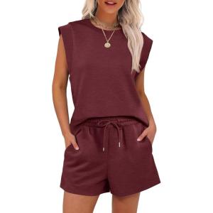 imageANRABESS Two Piece Sets for Women 2026 Summer Short Lounge Set Casual Beach Vacation Outfits Spring Sweatsuits TracksuitBurgundy