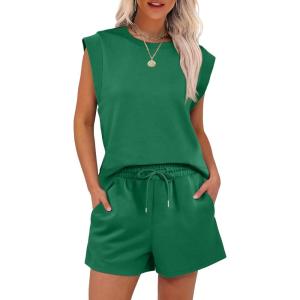 imageANRABESS Two Piece Sets for Women 2026 Summer Short Lounge Set Casual Beach Vacation Outfits Spring Sweatsuits TracksuitDeep Green