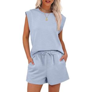 imageANRABESS Two Piece Sets for Women 2026 Summer Short Lounge Set Casual Beach Vacation Outfits Spring Sweatsuits TracksuitLight Blue
