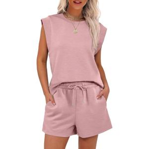 imageANRABESS Two Piece Sets for Women 2026 Summer Short Lounge Set Casual Beach Vacation Outfits Spring Sweatsuits TracksuitLight Pink