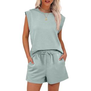 imageANRABESS Two Piece Sets for Women 2026 Summer Short Lounge Set Casual Beach Vacation Outfits Spring Sweatsuits TracksuitMint Green
