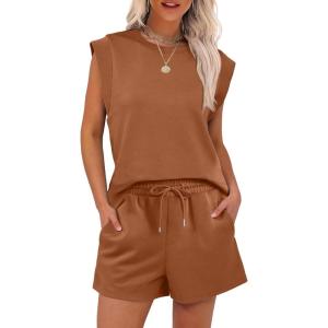 imageANRABESS Two Piece Sets for Women 2026 Summer Short Lounge Set Casual Beach Vacation Outfits Spring Sweatsuits TracksuitRust