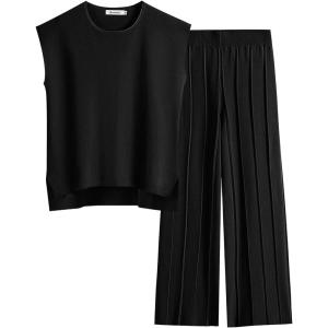 imageANRABESS Women 2 Piece Lounge Sets Summer Casual Knit Sweater Vest Pant Set Beach Vacation Clothes 2026 Airport OutfitsBlack