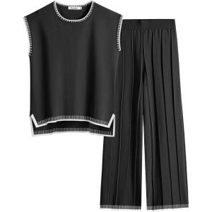 imageANRABESS Women 2 Piece Lounge Sets Summer Casual Knit Sweater Vest Pant Set Beach Vacation Clothes 2026 Airport OutfitsBlackwhite 02