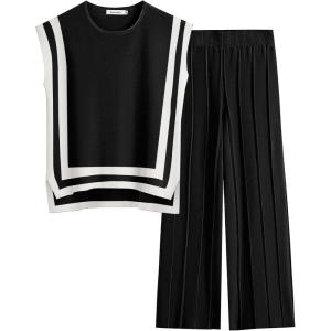 imageANRABESS Women 2 Piece Lounge Sets Summer Casual Knit Sweater Vest Pant Set Beach Vacation Clothes 2026 Airport OutfitsBlackwhite