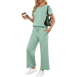 imageANRABESS Women 2 Piece Lounge Sets Summer Travel Sweat Outfits Short Sleeve Wide Leg Casual Matching Tracksuits ClothesMint Green