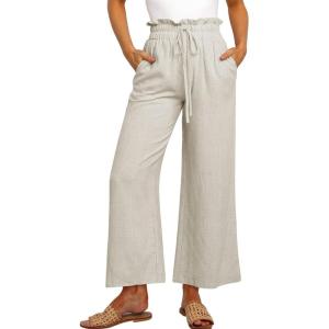 imageANRABESS Women Linen Pants Casual Loose High Waist Boho Wide Leg Cropped Palazzo Beach Pants Summer Outfits 2026 TrendyBeige