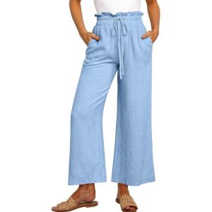 imageANRABESS Women Linen Pants Casual Loose High Waist Boho Wide Leg Cropped Palazzo Beach Pants Summer Outfits 2026 TrendySky