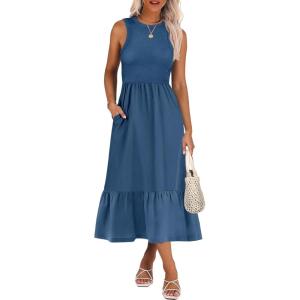 imageANRABESS Women Midi Dresses 2026 Summer Casual Sleeveless Sundress High Neck Tank Top Racerback Flowy Beach Dress  PocketsBlue