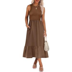 imageANRABESS Women Midi Dresses 2026 Summer Casual Sleeveless Sundress High Neck Tank Top Racerback Flowy Beach Dress  PocketsBrown