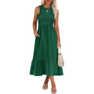 imageANRABESS Women Midi Dresses 2026 Summer Casual Sleeveless Sundress High Neck Tank Top Racerback Flowy Beach Dress  PocketsDark Green
