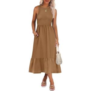 imageANRABESS Women Midi Dresses 2026 Summer Casual Sleeveless Sundress High Neck Tank Top Racerback Flowy Beach Dress  PocketsLight Brown