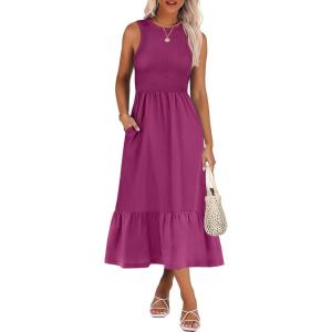 imageANRABESS Women Midi Dresses 2026 Summer Casual Sleeveless Sundress High Neck Tank Top Racerback Flowy Beach Dress  PocketsPurple Red