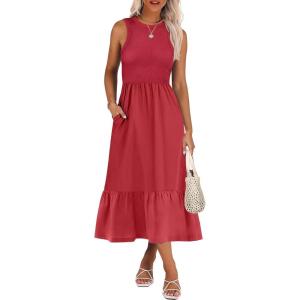 imageANRABESS Women Midi Dresses 2026 Summer Casual Sleeveless Sundress High Neck Tank Top Racerback Flowy Beach Dress  PocketsRed