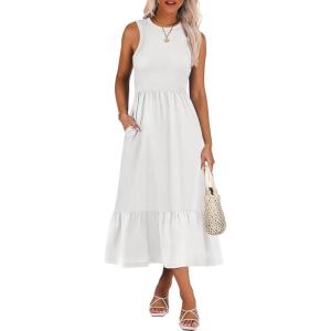 imageANRABESS Women Midi Dresses 2026 Summer Casual Sleeveless Sundress High Neck Tank Top Racerback Flowy Beach Dress  PocketsWhite