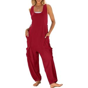 imageANRABESS Women Overalls Jumpsuits Loose Casual Dressy Sleeveless Baggy Harem Pants Romper Jumpers 2026 Trendy Summer OutfitsRed