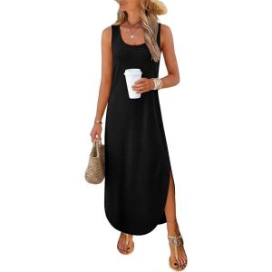 imageANRABESS Women Summer Casual Sleeveless Square Neck Beach Maxi Dress 2026 Trendy Loose Fit Split Tank Shirt Vacation SundressBlack