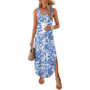 imageANRABESS Women Summer Casual Sleeveless Square Neck Beach Maxi Dress 2026 Trendy Loose Fit Split Tank Shirt Vacation SundressBlue Cashew Floral