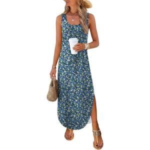 imageANRABESS Women Summer Casual Sleeveless Square Neck Beach Maxi Dress 2026 Trendy Loose Fit Split Tank Shirt Vacation SundressBlue White Green Floral