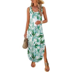 imageANRABESS Women Summer Casual Sleeveless Square Neck Beach Maxi Dress 2026 Trendy Loose Fit Split Tank Shirt Vacation SundressGreen White Floral