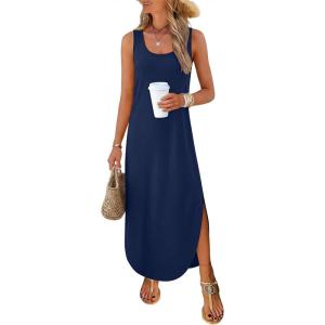 imageANRABESS Women Summer Casual Sleeveless Square Neck Beach Maxi Dress 2026 Trendy Loose Fit Split Tank Shirt Vacation SundressNavy Blue