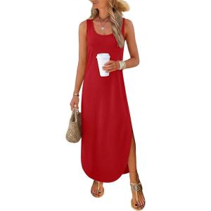imageANRABESS Women Summer Casual Sleeveless Square Neck Beach Maxi Dress 2026 Trendy Loose Fit Split Tank Shirt Vacation SundressRed
