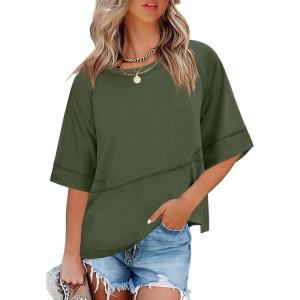 imageANRABESS Women TShirts 2026 Fashion Half Sleeve Loose Fit Top Trendy Cute Flowy Tee Shirts Summer Casual OutfitsArmy Green
