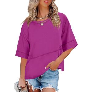 imageANRABESS Women TShirts 2026 Fashion Half Sleeve Loose Fit Top Trendy Cute Flowy Tee Shirts Summer Casual OutfitsPurple