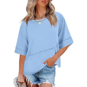 imageANRABESS Women TShirts 2026 Fashion Half Sleeve Loose Fit Top Trendy Cute Flowy Tee Shirts Summer Casual OutfitsSky Blue