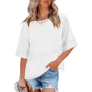 imageANRABESS Women TShirts 2026 Fashion Half Sleeve Loose Fit Top Trendy Cute Flowy Tee Shirts Summer Casual OutfitsWhite