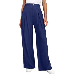 imageANRABESS Women Wide Leg Dress Pants 2026 Summer High Waisted Business Casual Work Trousers Dressy Office Palazzo Pants SlacksDeep Blue