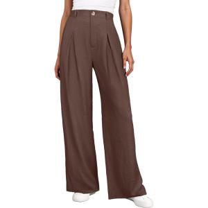 imageANRABESS Women Wide Leg Dress Pants 2026 Summer High Waisted Business Casual Work Trousers Dressy Office Palazzo Pants SlacksDeep Brown