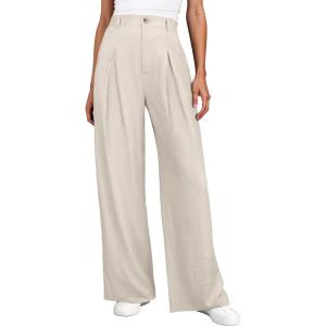 imageANRABESS Women Wide Leg Dress Pants 2026 Summer High Waisted Business Casual Work Trousers Dressy Office Palazzo Pants SlacksLight Beige Yellow
